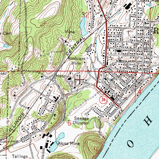 Topographic Map of Recovery Shaft Rosiclare Mine, IL
