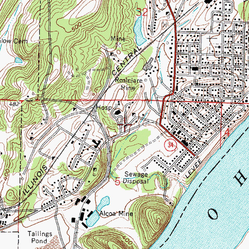 Topographic Map of South Boundary Shaft Rosiclare Mine, IL
