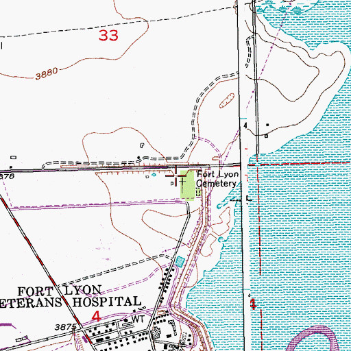 Topographic Map of Fort Lyon National Cemetery, CO