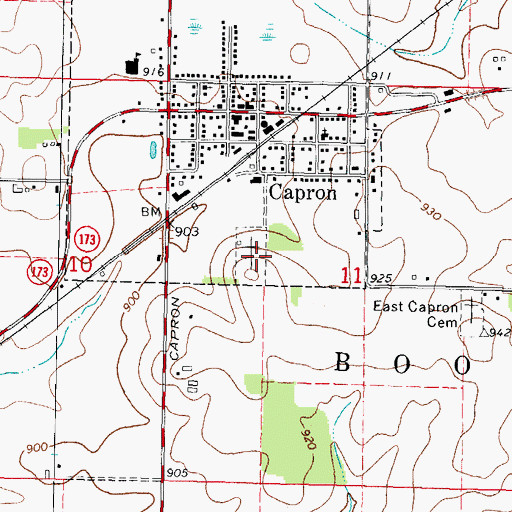 Topographic Map of Capron Cemetery, IL