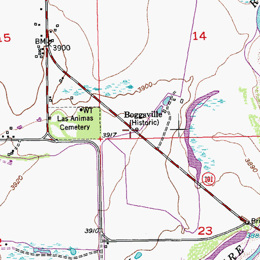Topographic Map of Boggsville, CO