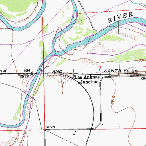 Topographic Map of Las Animas Junction, CO