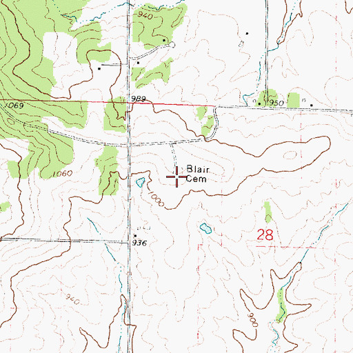 Topographic Map of Blair Cemeter, IL
