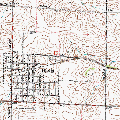 Topographic Map of Davis Cemetery, IL