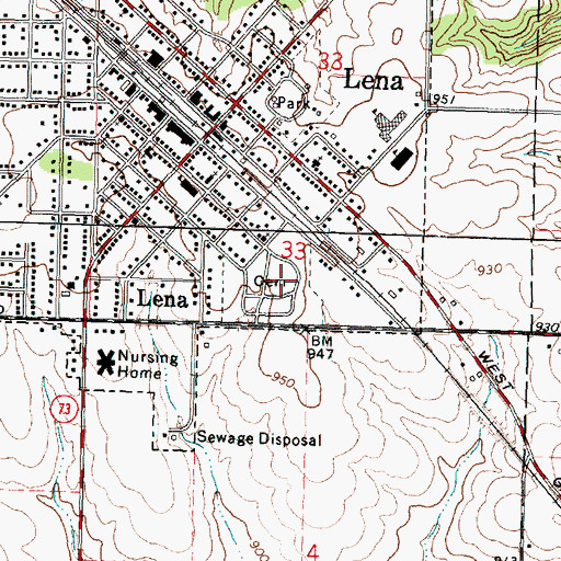Topographic Map of Lena Cemetery, IL