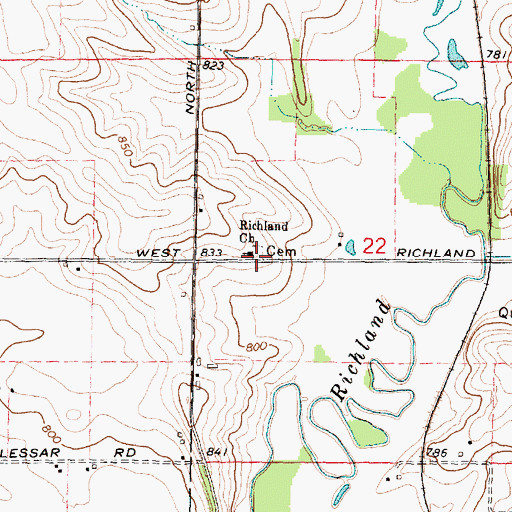 Topographic Map of Richland Cemetery, IL