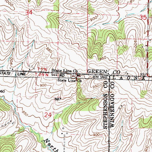 Topographic Map of State Line Cemetery, IL
