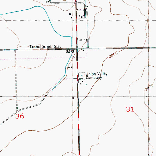 Topographic Map of Union Valley Cemetery, CO