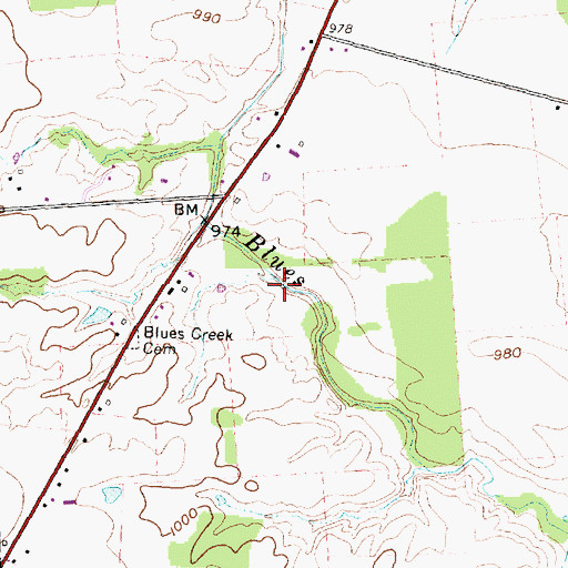Topographic Map of Blues Creek Golf Course, OH
