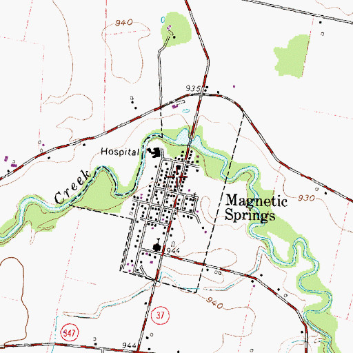 Topographic Map of Magnetic Springs Post Office, OH