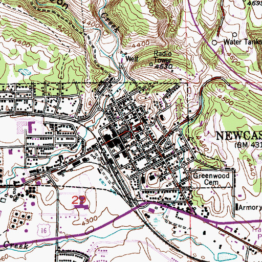 Topographic Map of Newcastle Post Office, WY