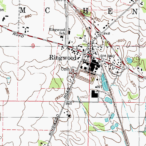Topographic Map of Ringwood Cemetery, IL