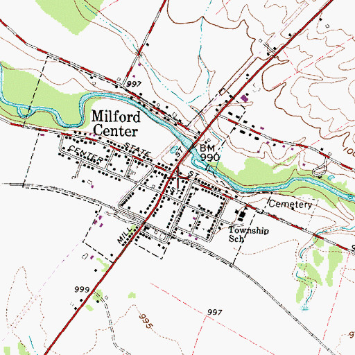 Topographic Map of Milford Center Post Office, OH