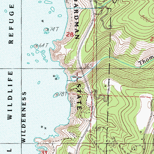 Topographic Map of Thomas Creek Bridge, OR