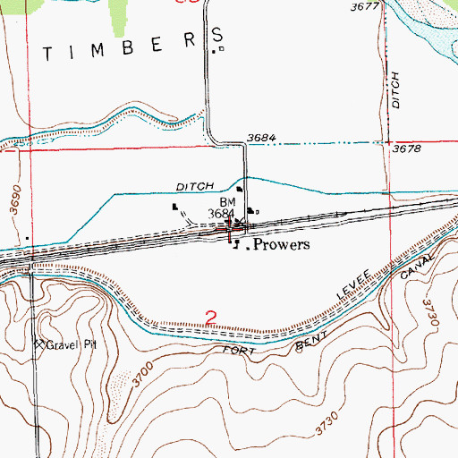 Topographic Map of Prowers, CO