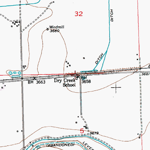 Topographic Map of Dry Creek School, CO