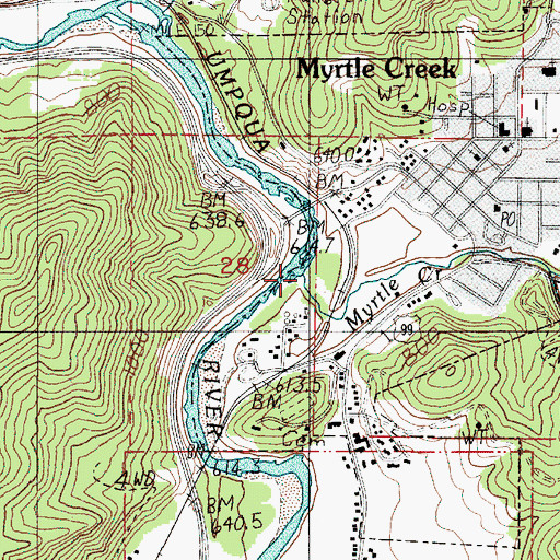 Topographic Map of Myrtle Creek, OR