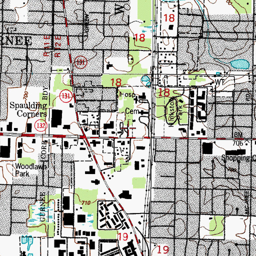 Topographic Map of Am Echod Jewish Cemetery, IL