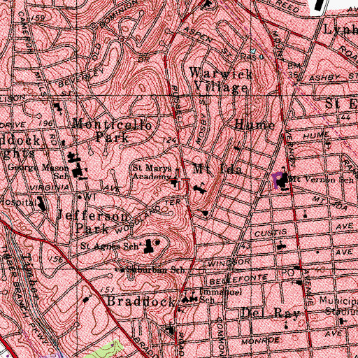 Topographic Map of Alexandria Country Day School, VA