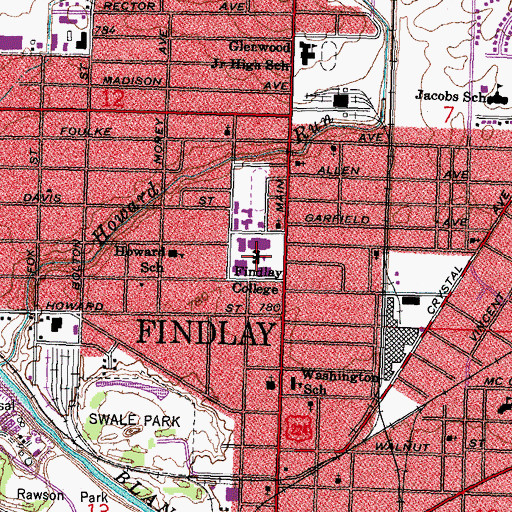 Topographic Map of Old Main, OH