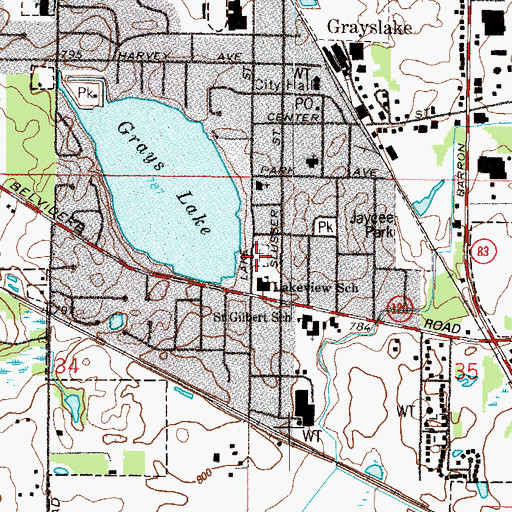 Topographic Map of Grayslake Cemetery, IL