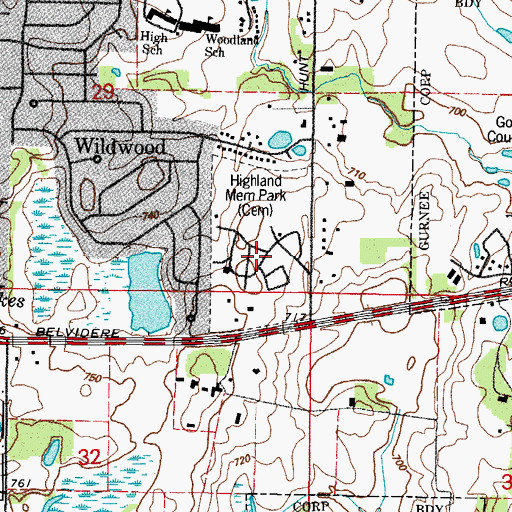 Topographic Map of Highland Memorial Park, IL