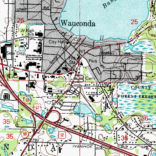 Topographic Map of Wauconda Cemetery, IL