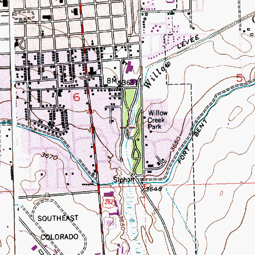 Topographic Map of Willow Creek Park, CO