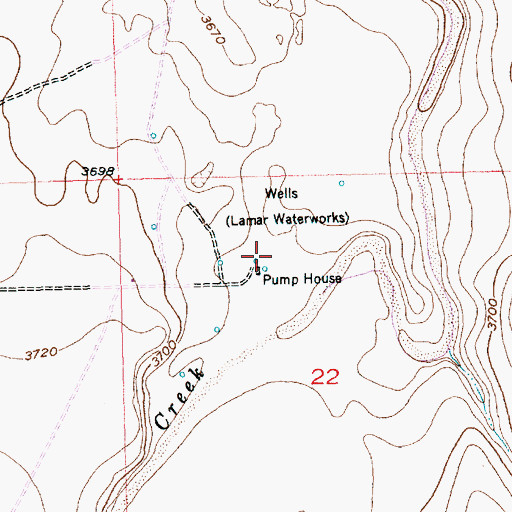 Topographic Map of Lamar Waterworks, CO