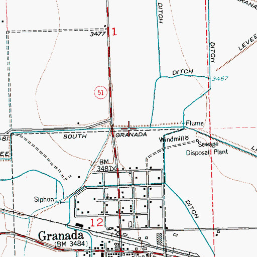 Topographic Map of South Granada Ditch, CO