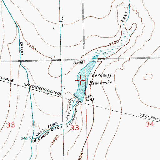 Topographic Map of Verhoeff Reservoir, CO