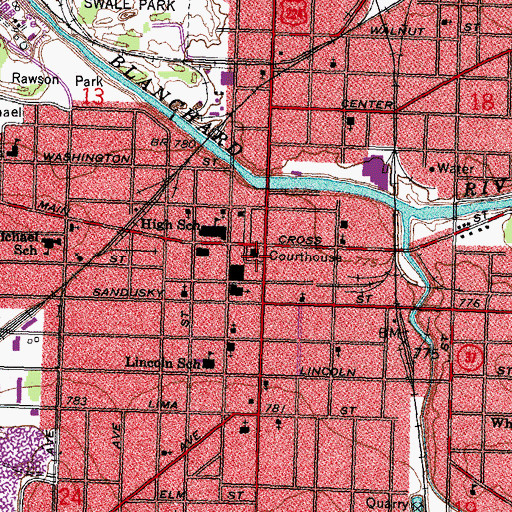 Topographic Map of Hancock County Law Library, OH