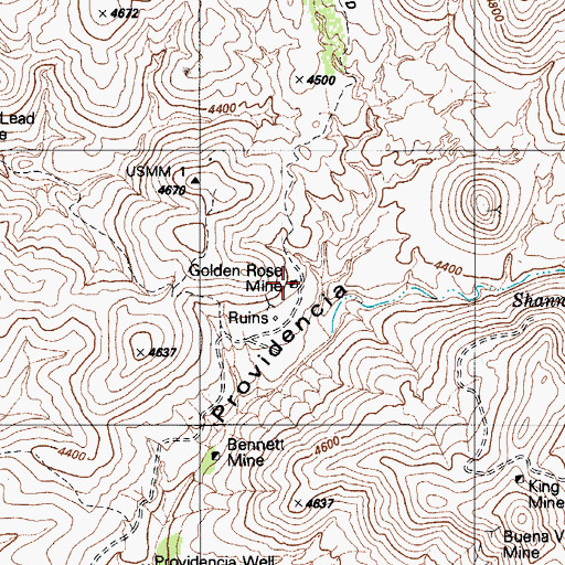 Topographic Map of Golden Rose Mine, AZ