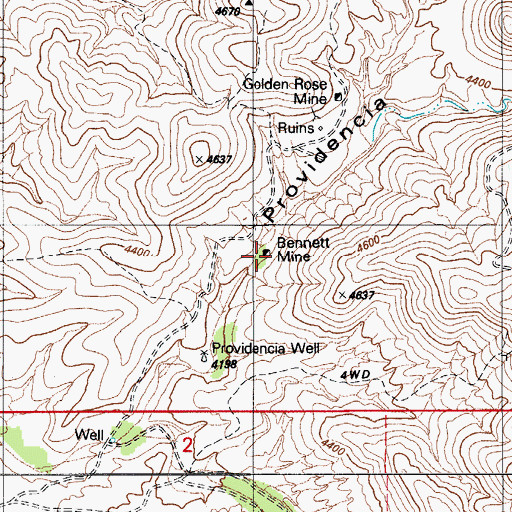 Topographic Map of Bennett Mine, AZ