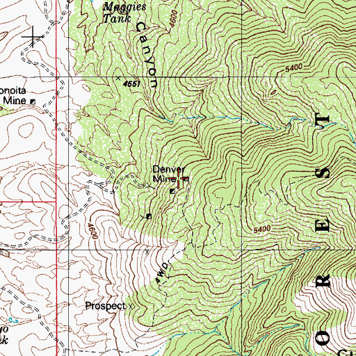 Topographic Map of Denver Mine, AZ