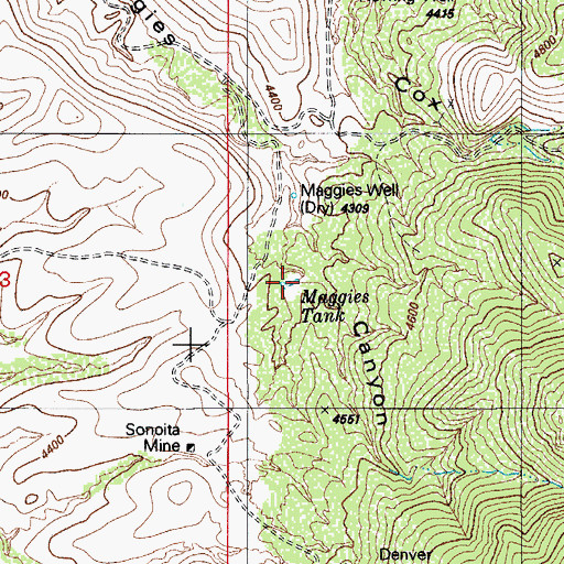 Topographic Map of Maggies Mine, AZ