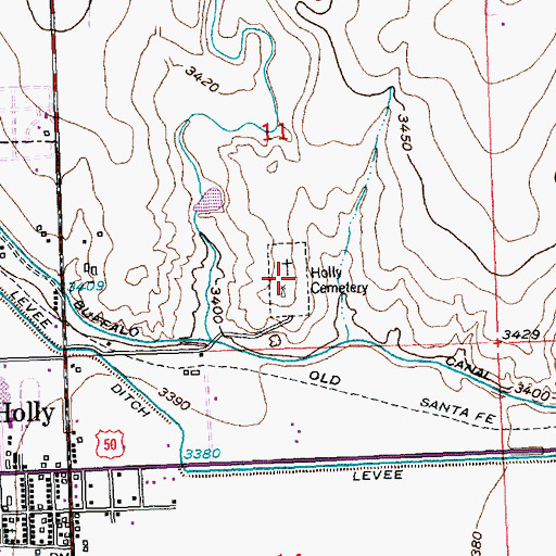 Topographic Map of Holly Cemetery, CO
