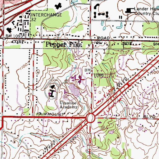Topographic Map of Mullen Academic Building, OH