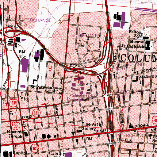 Topographic Map of Delaware Hall, OH