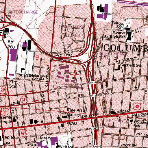 Topographic Map of Franklin Hall, OH