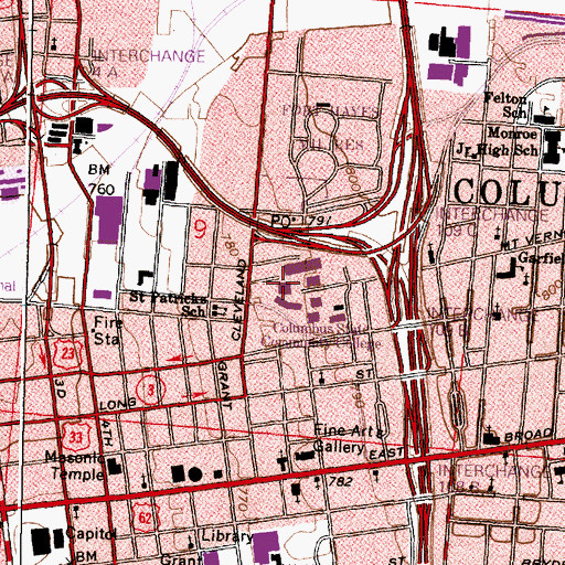 Topographic Map of Union Hall, OH