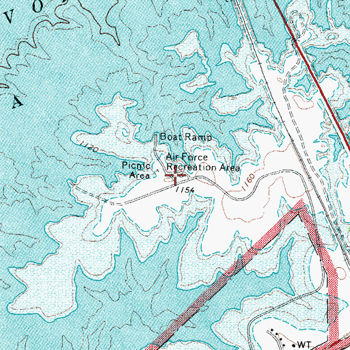 Topographic Map of Air Force Recreation Area, TX