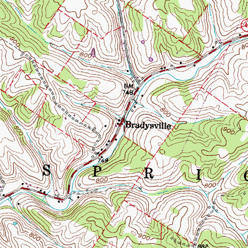 Topographic Map of Bradyville Post Office (historical), OH