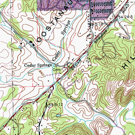 Topographic Map of Cedar Springs Cemetery, TN