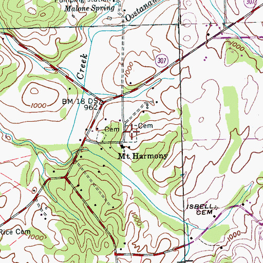 Topographic Map of Mount Harmony Baptist Church Cemetery, TN