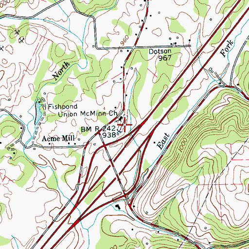 Topographic Map of Union McMinn Baptist Church Cemetery, TN