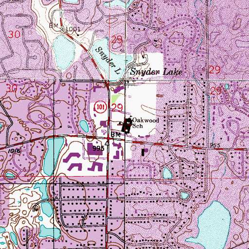 Topographic Map of Oakwood Elementary School, MN