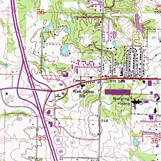 Topographic Map of West Salem Cemetery, IL
