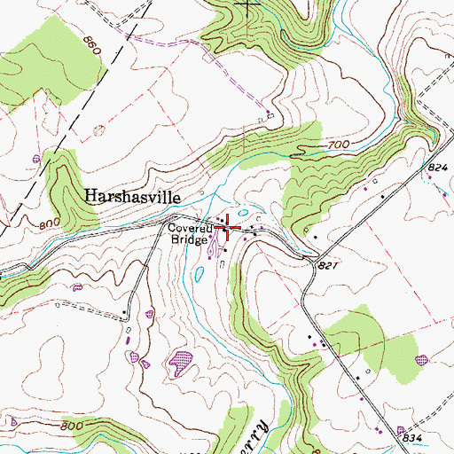 Topographic Map of Harshasville Post Office (historical), OH