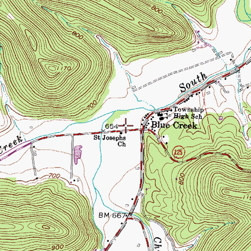 Topographic Map of Blue Creek Post Office, OH